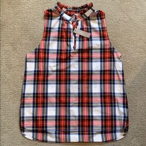 J. Crew Sleeveless Tartan Blouse w/ Ruffle Detail